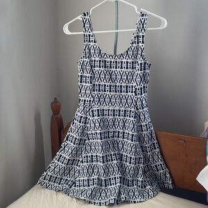 H&M Navy Blue and White Geometric Mini Dress